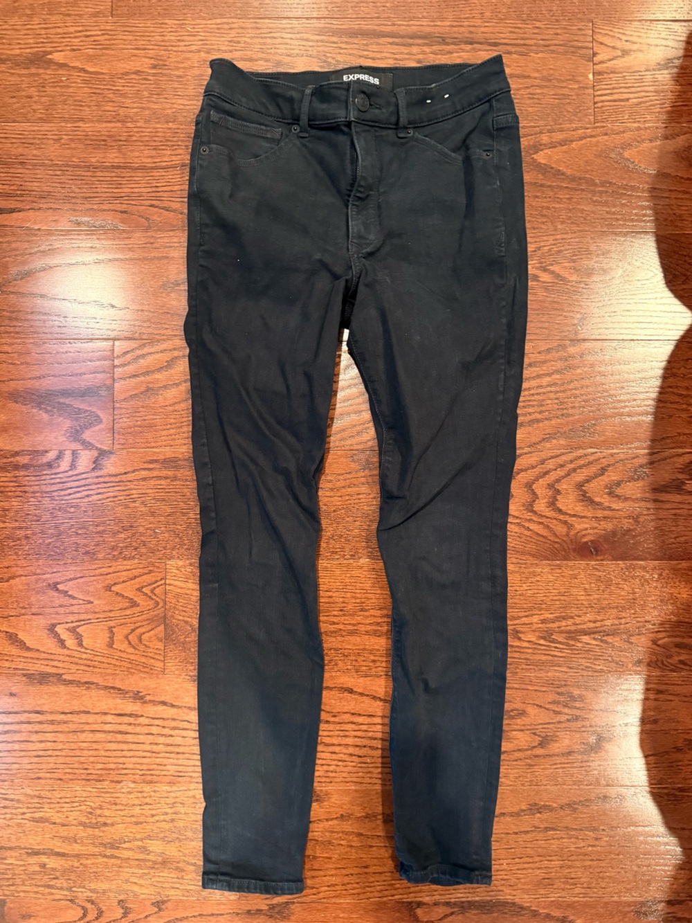 Express Black Skinny Jeans with Leather Logo Patch